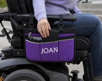 Wheelchair Storage Bag Personalized Custom Name Organizer Mobility Aid Accessory Pouch Zippered Compartment Mesh Pocket