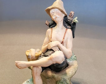 Vtg Sleepy Fisherman Figurine Arnart Realistic Number 1333 Napping FREE SHIP