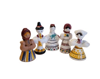 5 Czech Peasant Pottery Figurines Man 4 Women Red Clay Hand Made FREE SHIPPING