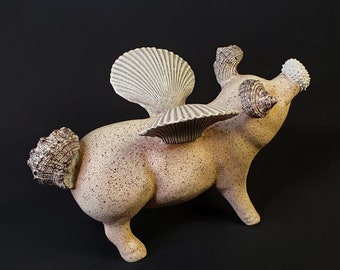 When Pigs Fly Figurine Heavy Seashell Design FREE SHIPPING