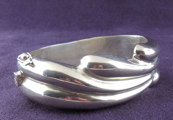 Sterling Silver Modernist Bangle Bracelet Signed … - image 1