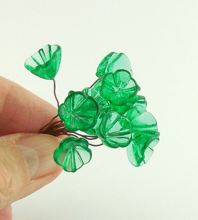 Vintage Glass Flowers for Jewelry Green Lot of 12 image 1