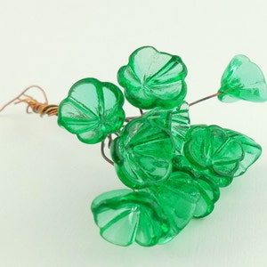 Vintage Glass Flowers for Jewelry Green Lot of 12 image 2