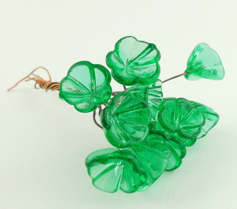 Vintage Glass Flowers for Jewelry Green Lot of 12 image 2