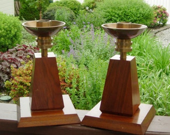 Massive Deco Candle Holders Wood Treen FREE SHIPPING