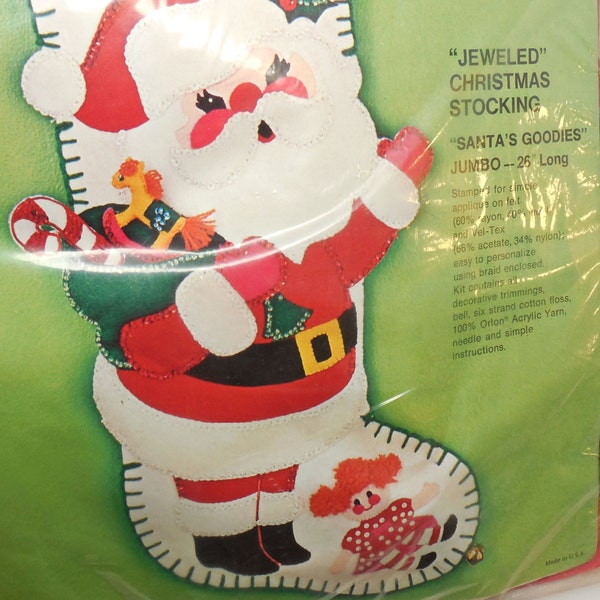 Huge Bucilla Jeweled Stocking Kit Santa Applique Sealed