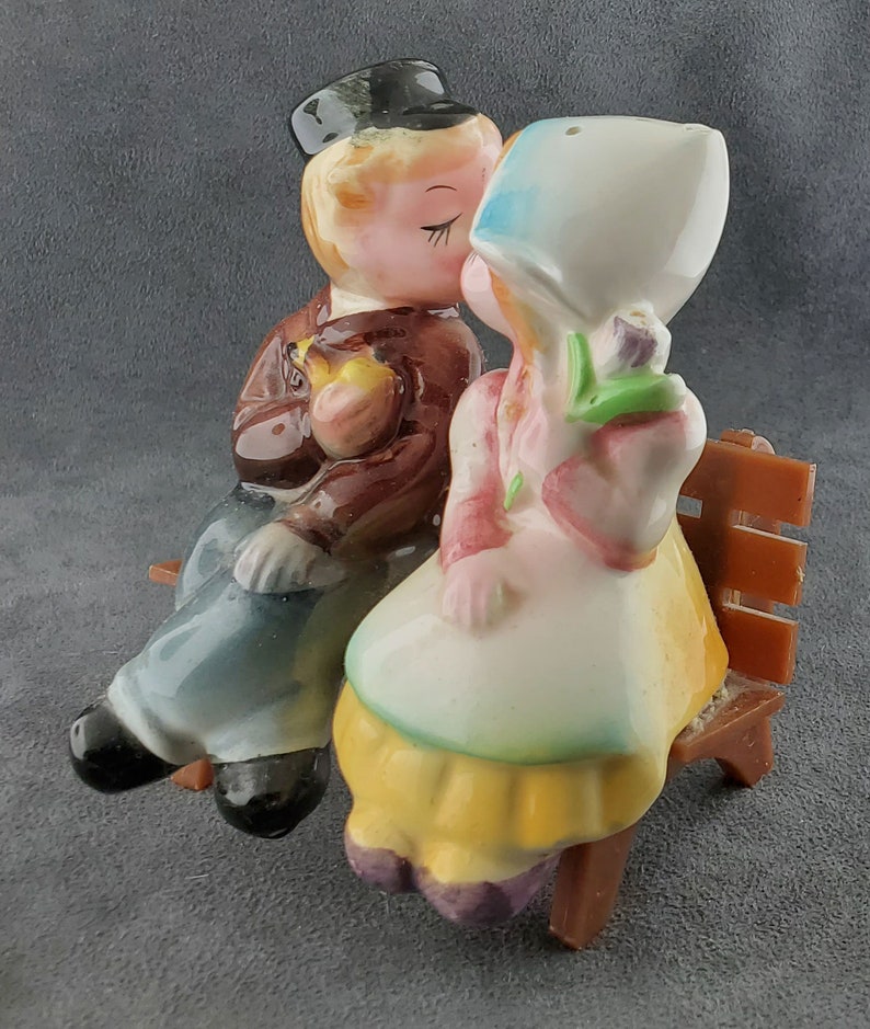 Vtg Dutch Boy Girl Salt and Pepper On Bench FREE SHIPPING