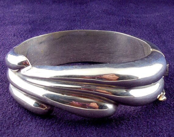Sterling Silver Modernist Bangle Bracelet Signed … - image 2