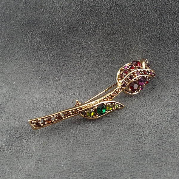 Tulip Pin Rhinestones Red Green Purple Gold Liz Claiborne