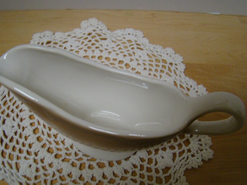 Homer Laughlin Vintage Gravy Sauce Boat White Brown Farmhouse Etsy