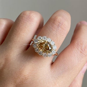 3.50 CT Champagner Moissanite Ring, Halo gesetzter Ehering, Oval Moissanite Ring in Ovalschliff, 18K Massivgold Verlobungsring