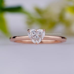 Prong Set Diamond Ring/ Heart Shape Lab Grown Diamond Ring/ 0.50 CT Solitaire Diamond Engagement Ring/ Minimalist Gift Ring/ Women&#39;s Ring
