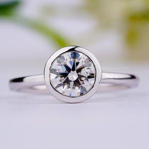 Round Cut Lab Grown Diamond Ring 1.50 CT Round Diamond Engagement Ring Bezel Set Solitaire Diamond 14K Solid Gold Anniversary Gift For Wife