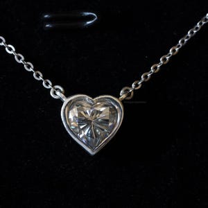 Solitaire Heart Shape Diamond Pendant Necklace 18 Inch Gold Chain Pendant Dainty Diamond Moissanite Pendant Necklace 14K White Gold Necklace