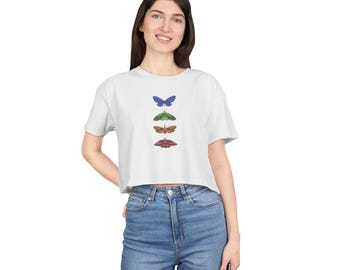 Schmetterling Crop Top: 100% gekämmte Baumwolle Kurzarm-T-Shirt