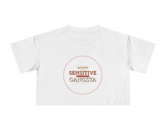 Sensitive Gangsta Love Island Slogan Crop Tee, Pastel Circle Graphic