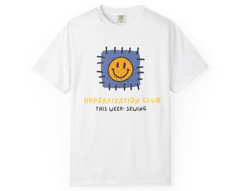 Hyperfixation Club Sewing T-Shirt: 90s Retro Smiley Graphic Tee