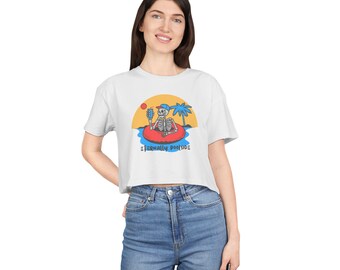 Eternally Poolside Skeleton Crop Tee: Summer Graphic Top