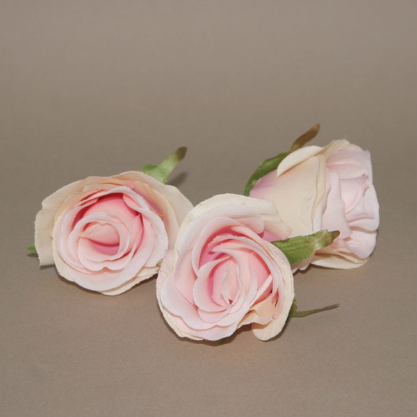 3 Light Cream Pink Roses- Artificial Flowers, Silk Flowers