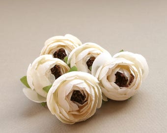 5 Ivory Cream Camillia Buds - Artificial Flowers, Silk Flowers