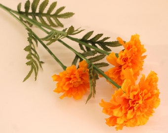 3 Orange Marigolds - Artificial Flowers, Silk Flowers - Available with or without Stem