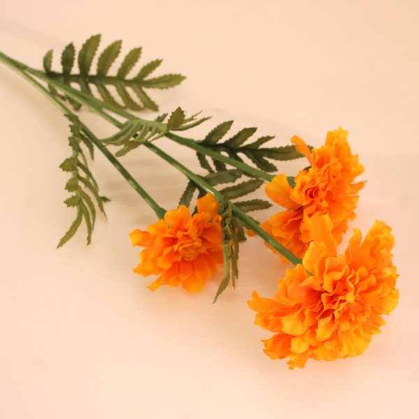 3 Orange Marigolds - Artificial Flowers, Silk Flowers - Available with or without Stem