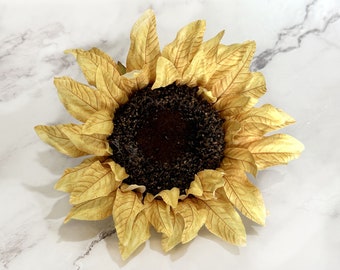 Dry Look Large Harvest Yellow Sunflower - Flower Pick - Artificial Flowers, Silk Flower Heads
