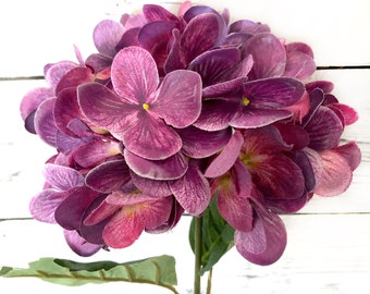 Small Deep Violet Hydrangea Head with Short Stem - Artificial Flowers, Blossoms, Silk Flowers - PRE-ORDER *Please read full listing*