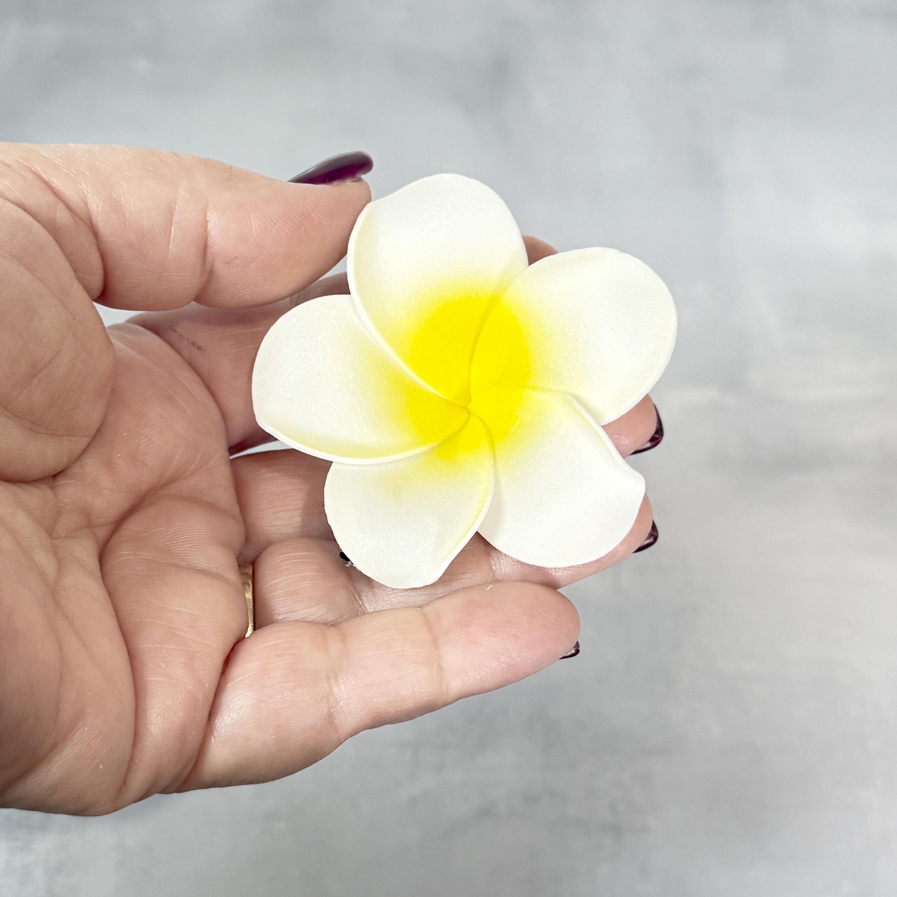 Real Touch White and Yellow Plumeria Flower Clip - Artificial