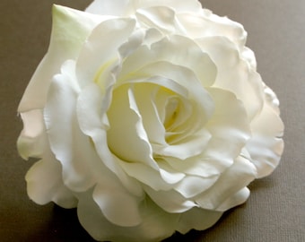 1 Large White Georgia Rose - Light Green Accents - Artificial Flower - PRE-ORDER- With or Without Stem