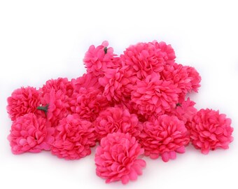 Hot Pink Pom Pom Carnations - 25 count - Artificial Flowers, Silk Flowers