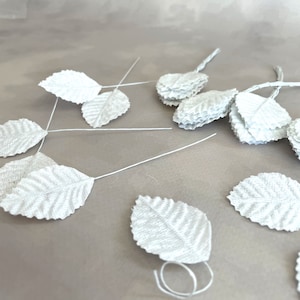 50 White Wired Velvet Leaves  - Artificial Leaves
