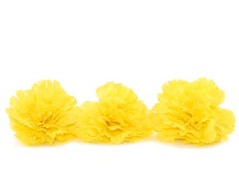 3 Yellow Bargain Carnations - Artifical Flower Heads
