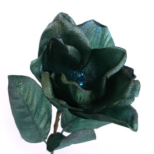 Large Teal Shimmer Christmas Magnolia - Artificial Flower, Silk Flower Head - Holiday Flower