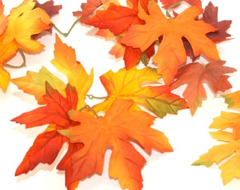 12 Fall Colored Maple Leaves  - Artificial Leaves, red orange yellow green