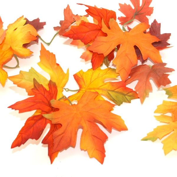 12 Fall Colored Maple Leaves  - Artificial Leaves, red orange yellow green