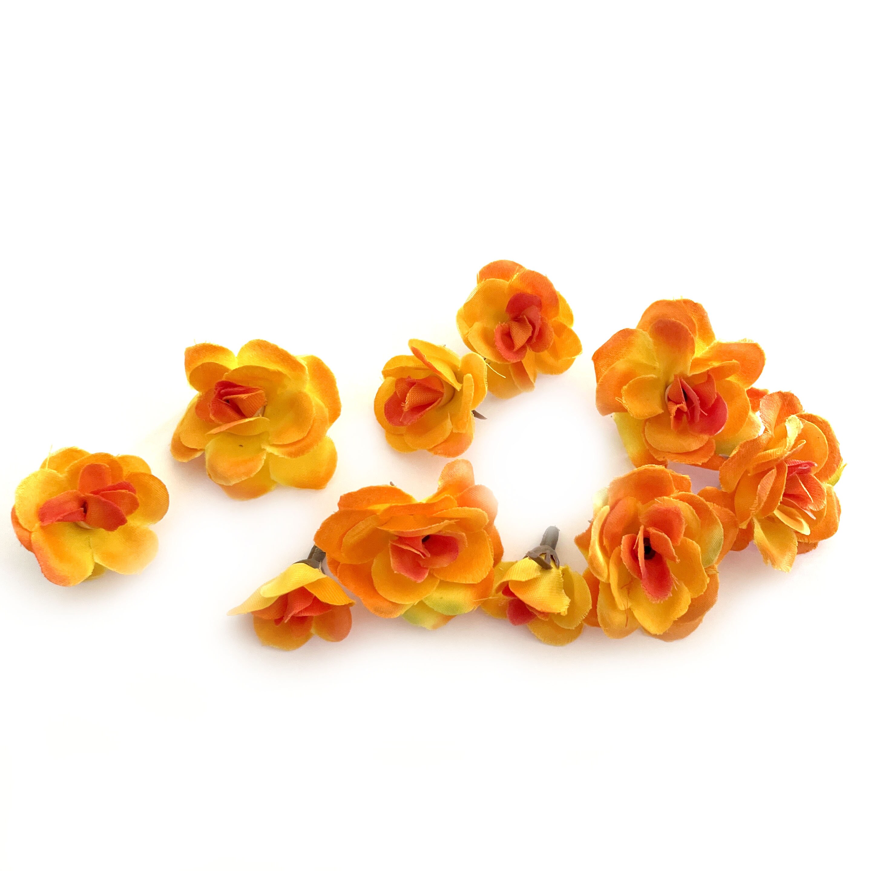 10 Fiery Orange Tea Roses Artificial Flower Heads Silk - Etsy