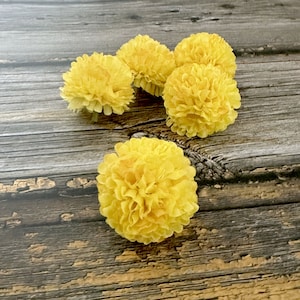 5 Yellow Ball Mums - Artificial Flowers, Silk Flower Heads