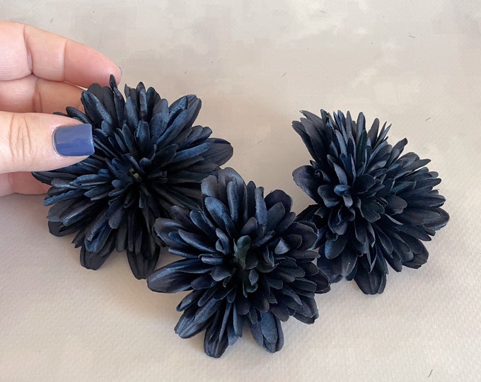 3 Dark Navy Blue Mums - Artificial Flowers, Silk Flower - Etsy