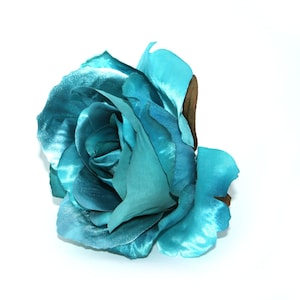 Metallic Turquoise Rose - With or Without Stem - Artificial Flowers, Silk Roses - PRE-ORDER