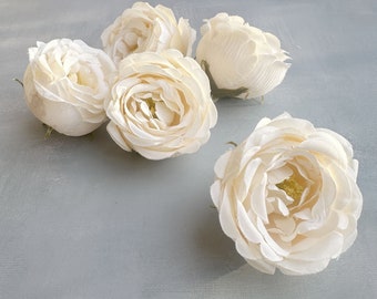 5 Small Peonies in Cream- Artificial Flower Heads, Silk Flowers