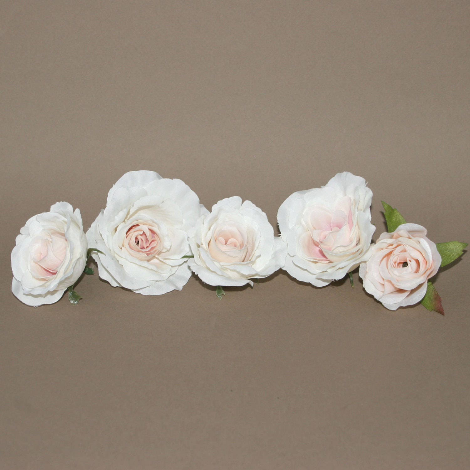 Silk Flower Heads 3 Cream Garden Roses with Beige Accents Artificial Flowers