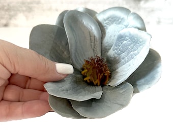 Smokey Blue Magnolia Hair Clip - Artificial Flowers, Silk Flowers