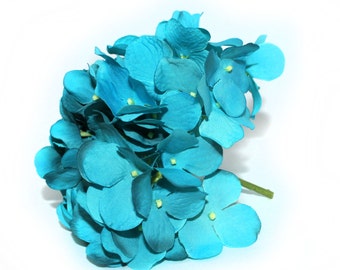 Turquoise Hydrangea Bunch - Full Head - Artificial Flowers, Blossoms, Silk Flowers - PRE-ORDER