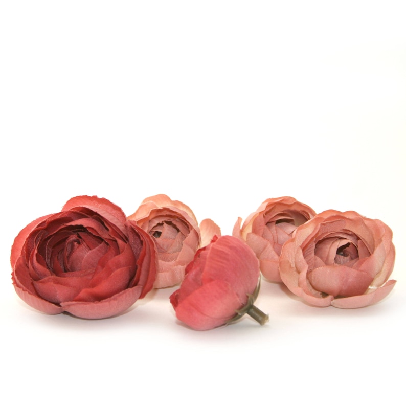 5 Mauve and Pink Ranunculus Buds Silk Flowers Artificial Flowers