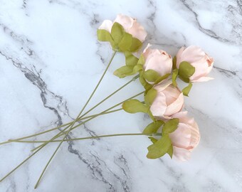 5 Peach Blush Peony Ball Picks - Artificial Flowers