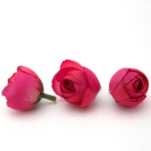 3 Fuchsia Pink Baby Ranunculus Artificial Flowers, Silk Flowers image 1