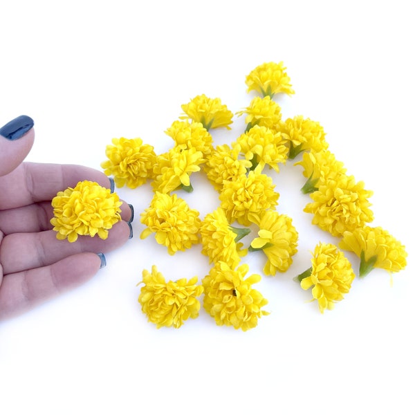 20 Yellow Mini Carnation Mums - Artificial Flowers, Baby Flowers