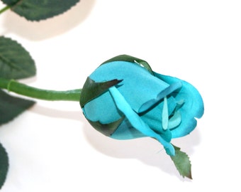 1 Turquoise Princess Rose Bud - Barely Blooming - Artificial Flowers, Silk Roses - PRE-ORDER