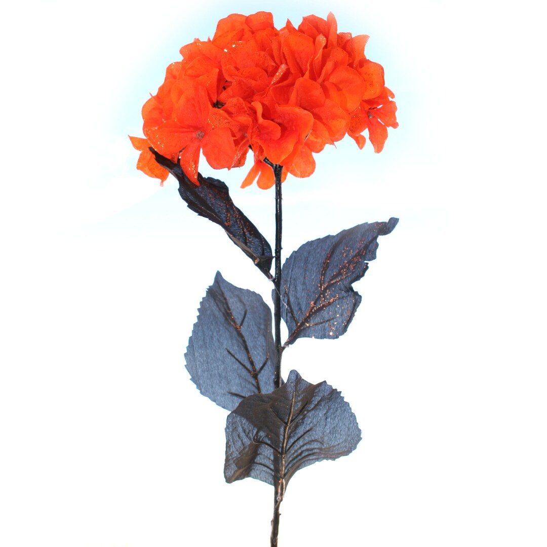 Halloween Glitter Orange Hydrangea Head or Stem Full Head Artificial